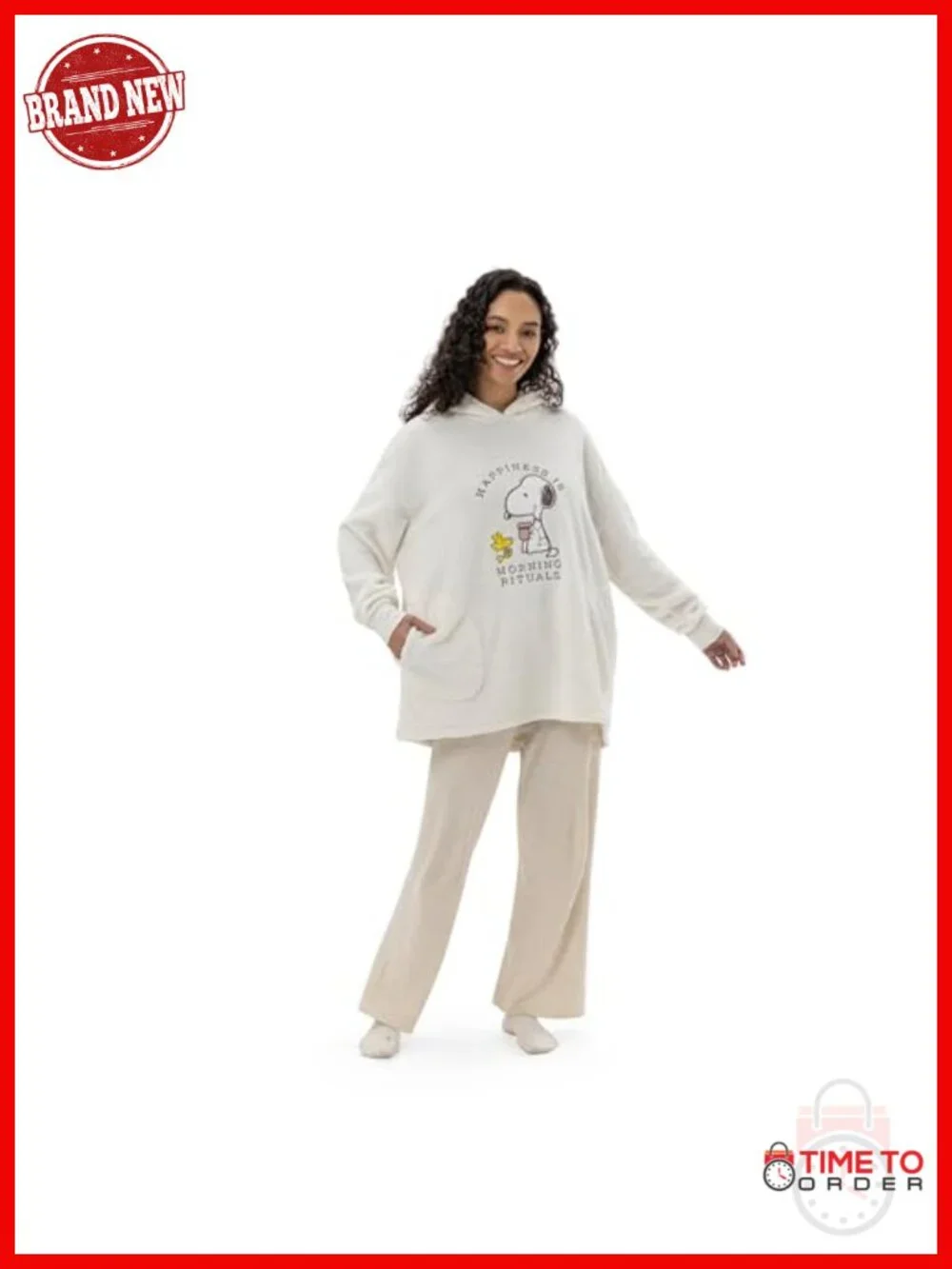 Oversized Embroidered Snoopy Fleece Pullover Sweatshirt - Ultra Soft